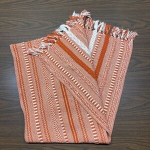 Vintage 100% Cotton Orange Handmade in India Woven Shawl Table Runner 92 x 14
